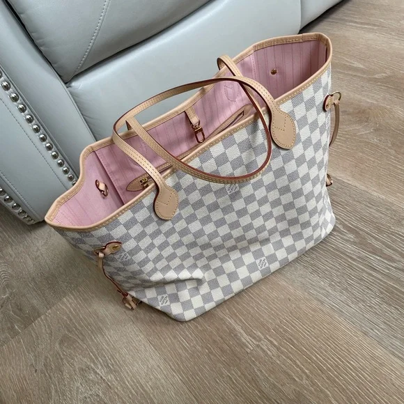 Authentic Louis Vuitton Neverfull MM Azur Rose Ballerine Tote Bag - Picture 3 of 9